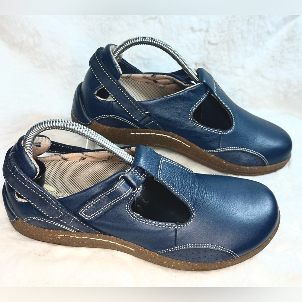 DREW Barefoot Freedom Leather Navy Blue Mary Jane Orthotic Shoes Size 9.5W NWOT